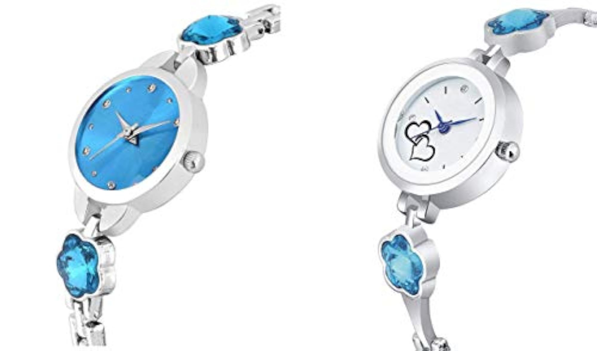Women's Blue & White Dial Silver & Golden Strap Analogue Watch, Pack of 2